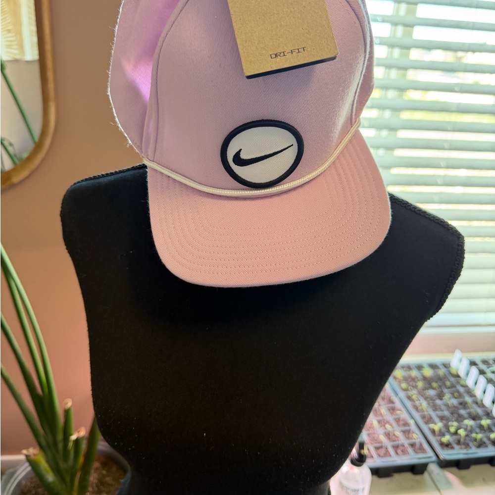 Nike Light Pink Rope-Trim Trucker Hat with Black Swoosh